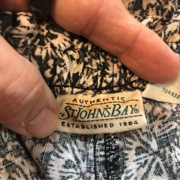 St. John’s Bay Linen Cropped Pant Border Print Patch Pockets - Picture 5 of 7
